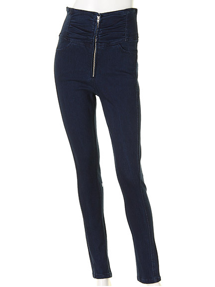 シャーリングデニムハイウエスト　パンツ