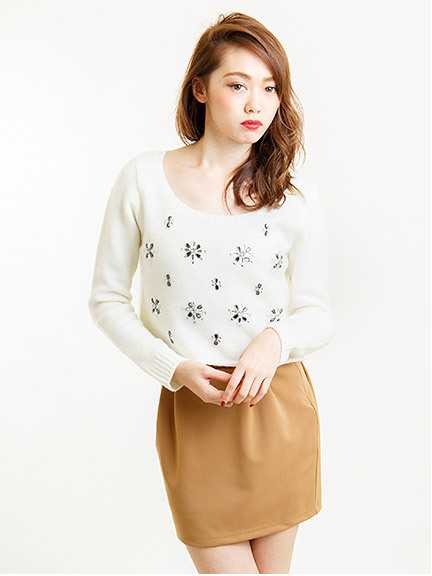 ビジューショートニット