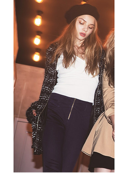 ラメツイードノーカラーロングジャケット