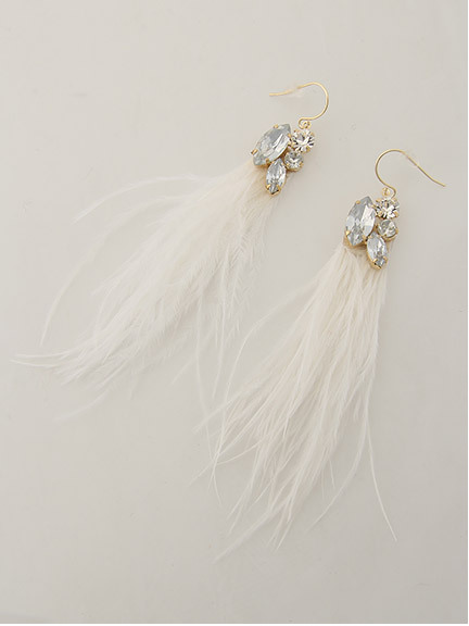 ビジュー×オーストリッチファーピアス