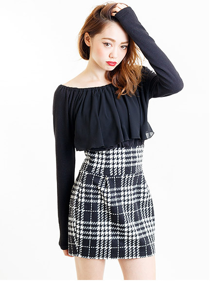 チェック柄コンシャスワンピース