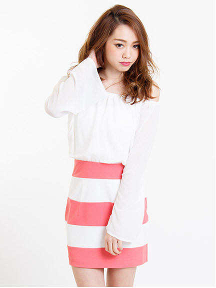 シフォンスリーブドッキングワンピース