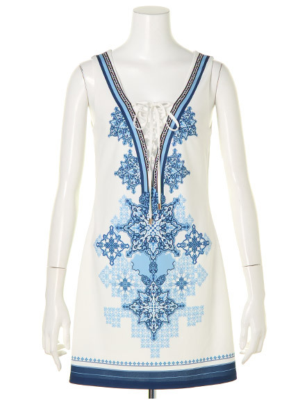 レトログラフィカル柄タンクワンピース